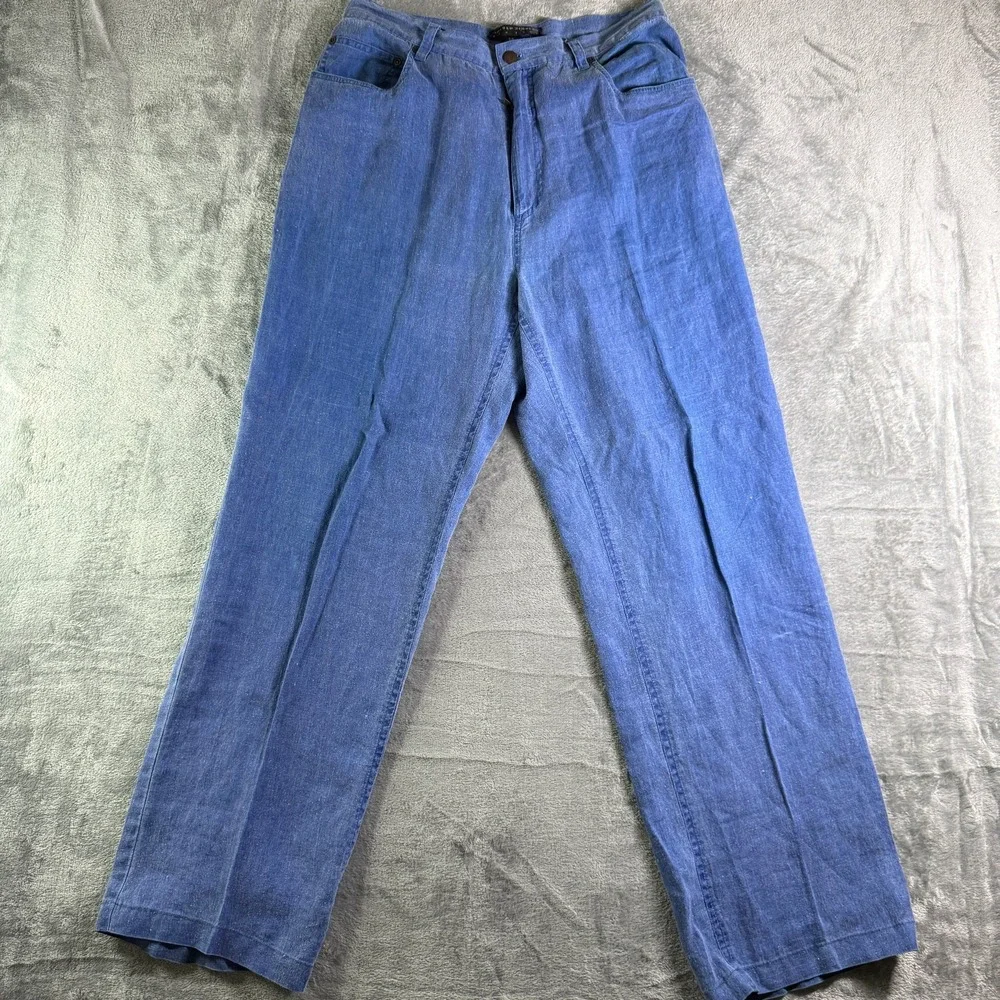 VTG Arnold Zimberg Linen Pants Straight‎ Leg Casual Blue Trousers Mens Size 36